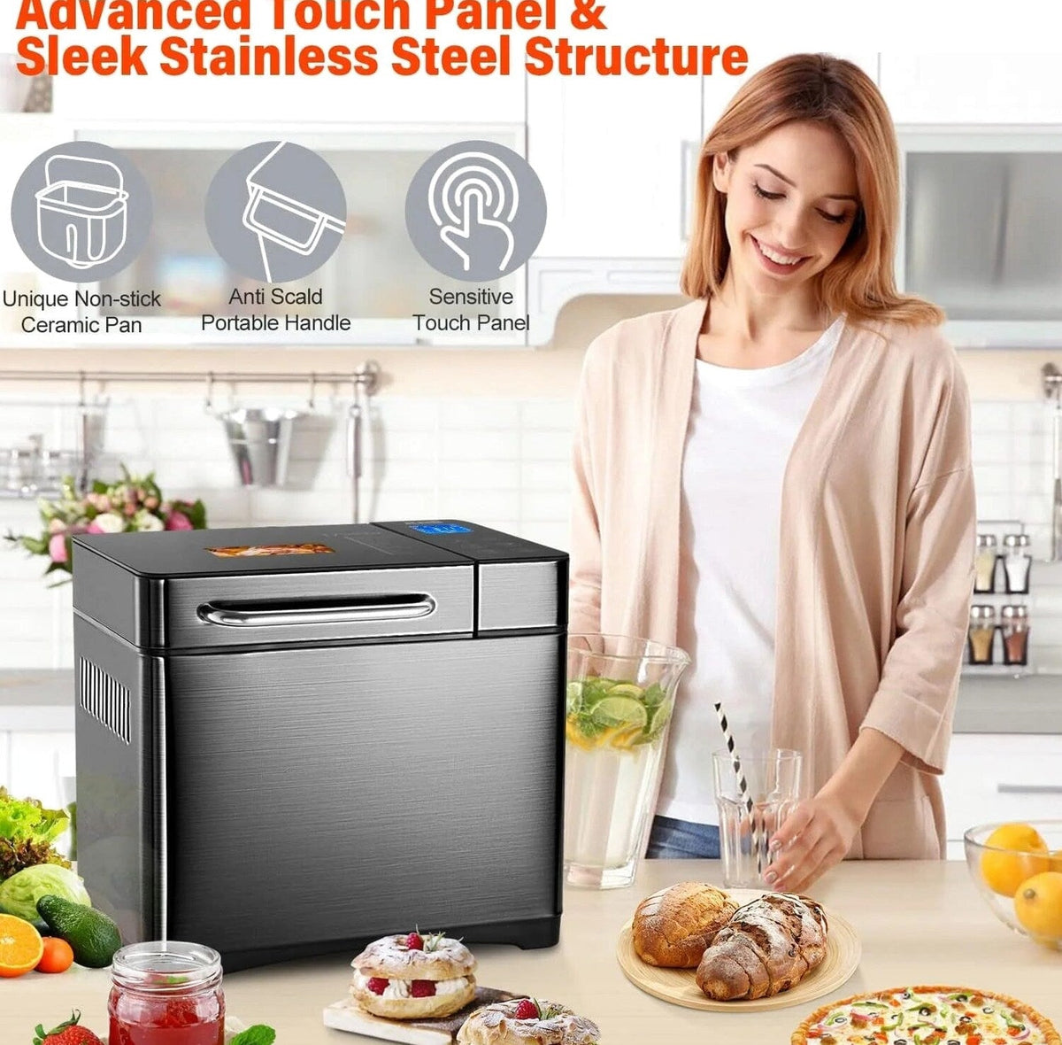 KBS 17-in-1 Stainless Steel Bread Machine with Dual Heaters