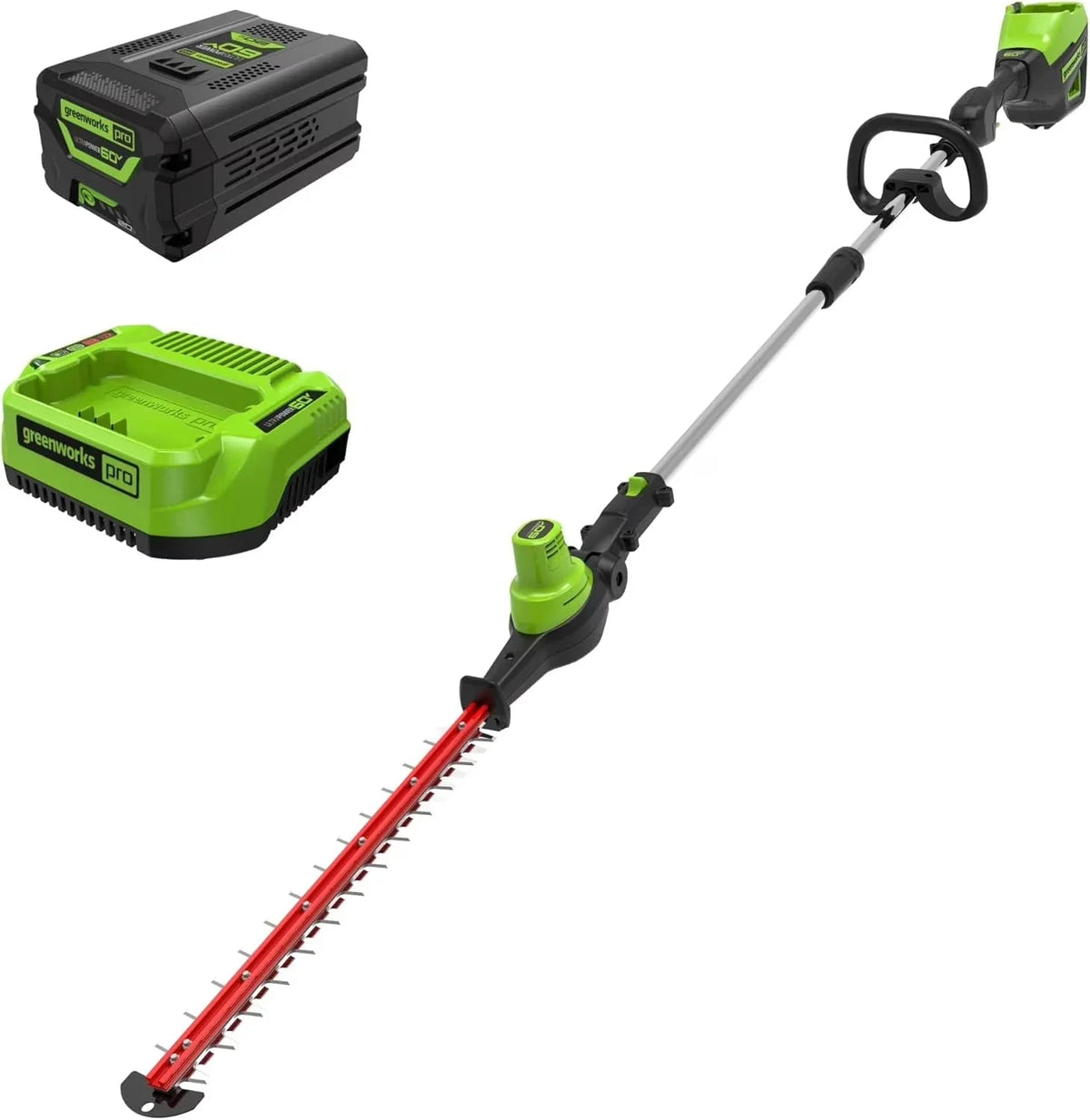 Greenworks 60V 20 in Brushless Cordless Pole Hedge Trimmer With 2.0Ah Battery And Charger
