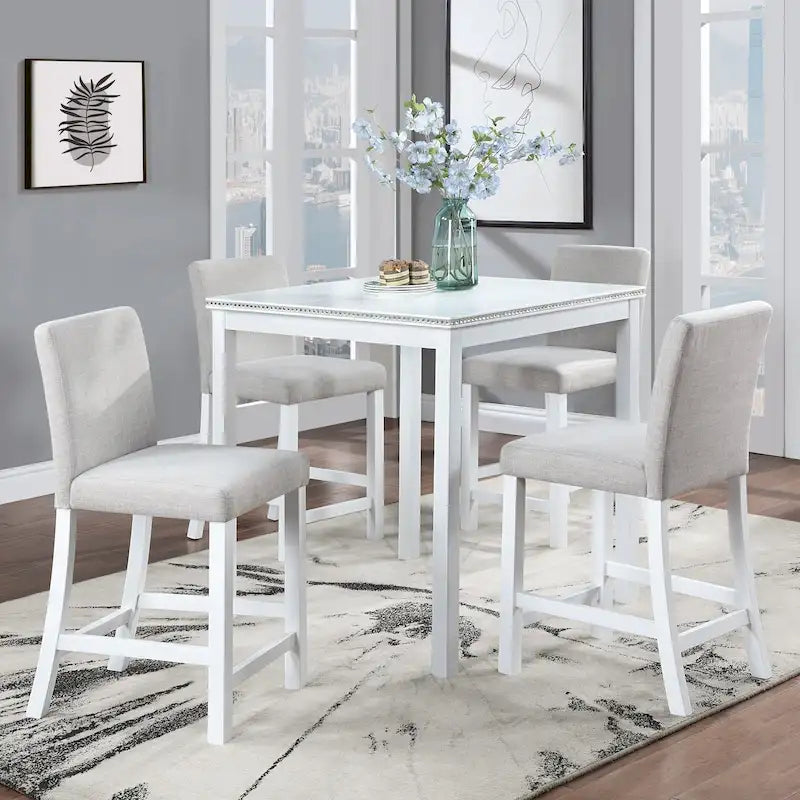 Modern 5-Piece Counter Height Dining Set With Square Table And 4 Upholstered Chairs