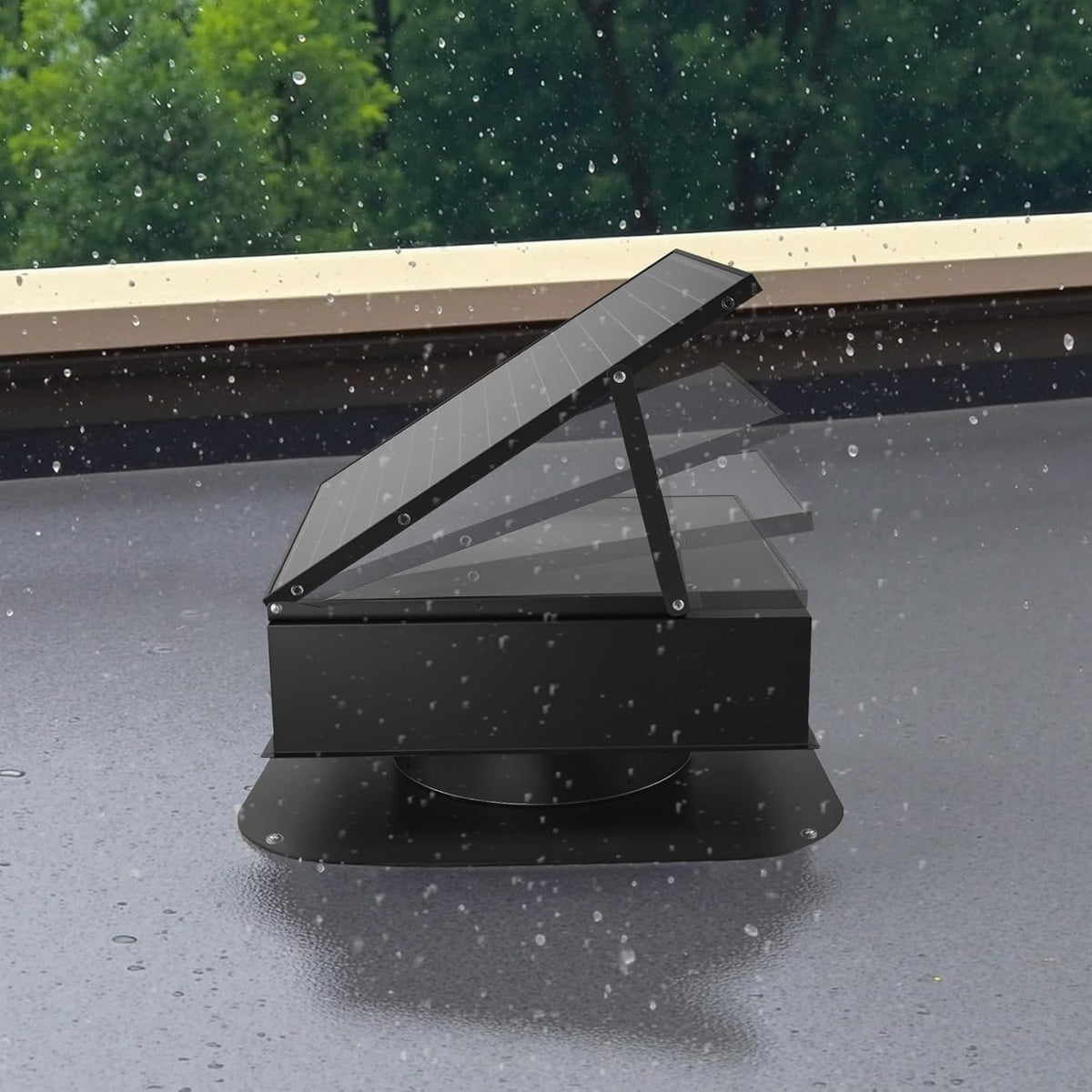 Black Solar Roof Attic Exhaust Fan, 50-Watt, 3000 CFM