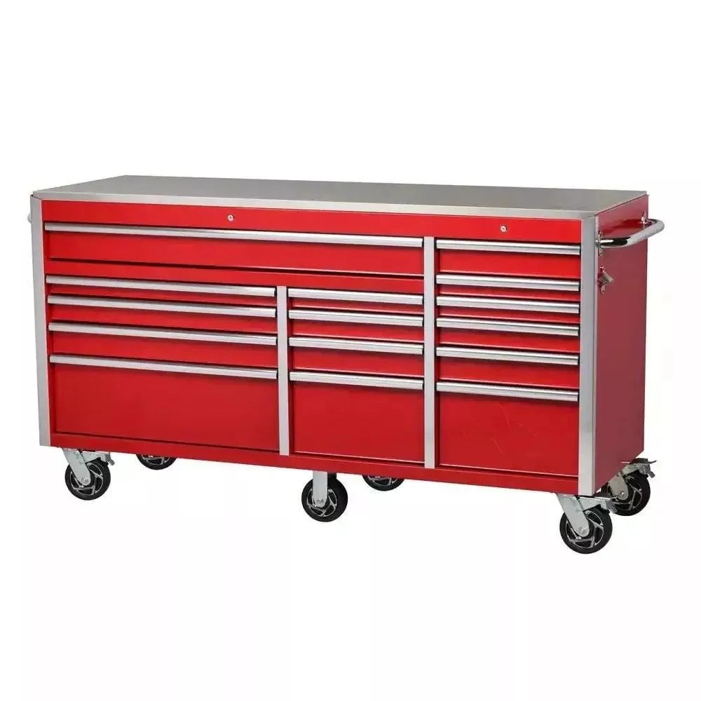 Husky Heavy-Duty 72 in. W x 24 in. D 15-Drawer Mobile Workbench With Stainless Steel Top And Dual Locks - Red