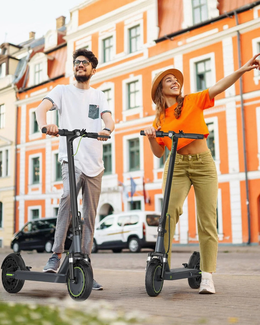 Electric Scooter - 8.5" Solid Tires, 350W Motor, Up to 19 MPH and 21-23 Miles Long-Range Portable Foldable Commuting Scooter for Adults with Double Braking System and App