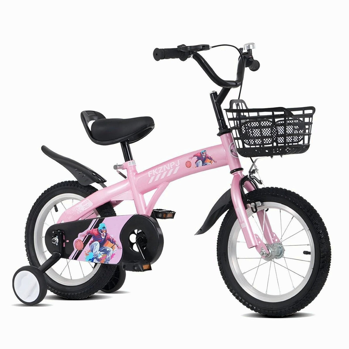 Baprem 18" Girls Bike for 5-9 Years Old Kids, Cute Kids Bike with Training Wheels, Steel Frame Sporty Children Bicycle, Pink