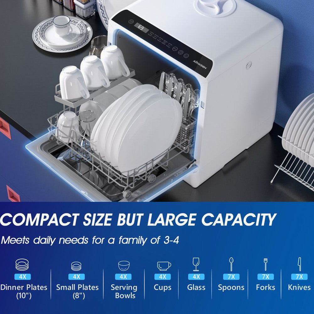 Portable Countertop Dishwasher with 5-Liter Built-In Water Tank and Air-Dry Function 5 Washing Programs