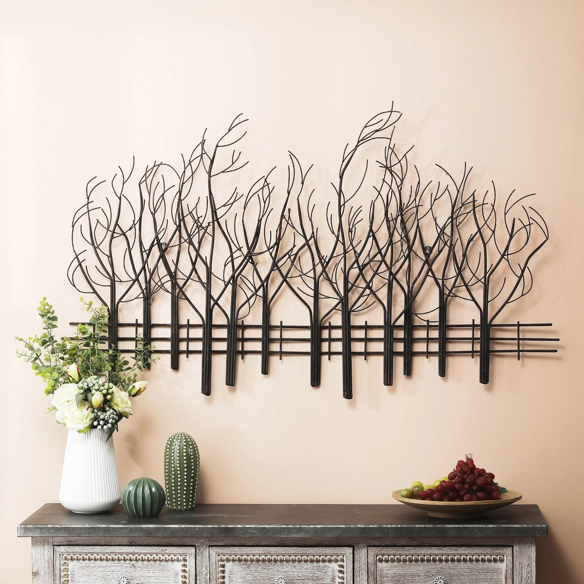 Black Metal Tree Wall Decor - Modern Forest Design Wall Art Sculpture