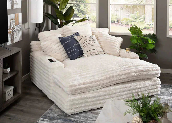 Nestle Corduroy Chaise Lounge With Dual Cupholders And USB Ports