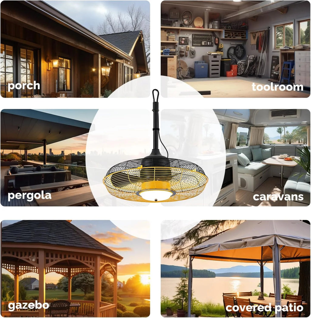 Orison Outdoor Plug-In Ceiling Fan With Light, Yellow, 21in D x 21in W x 10in H - B63992
