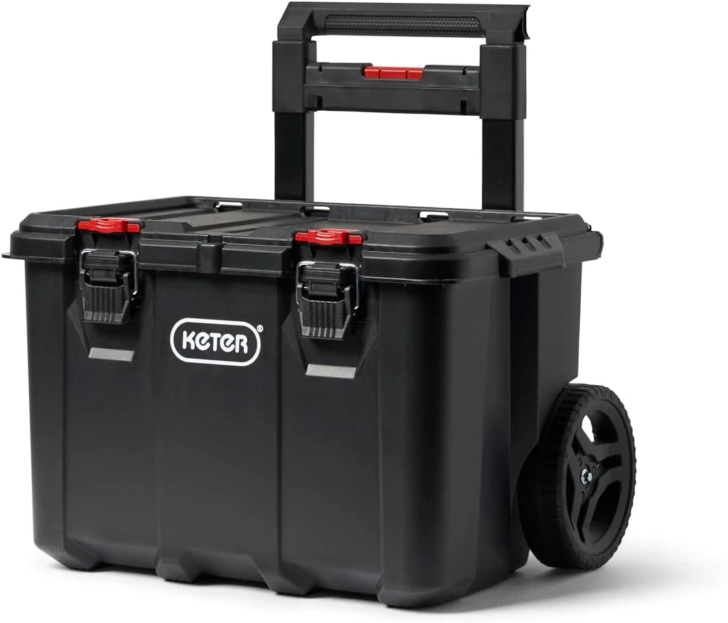 Keter Rolling Tool Box System, 3 Piece, Black/Red - 3 Piece Resin Modular Toolbox System