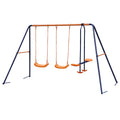 ZenSports Outdoor Double Kids Swing Set With 2 Seats And 1 Glider, Blue And Orange, 440lbs Capacity
