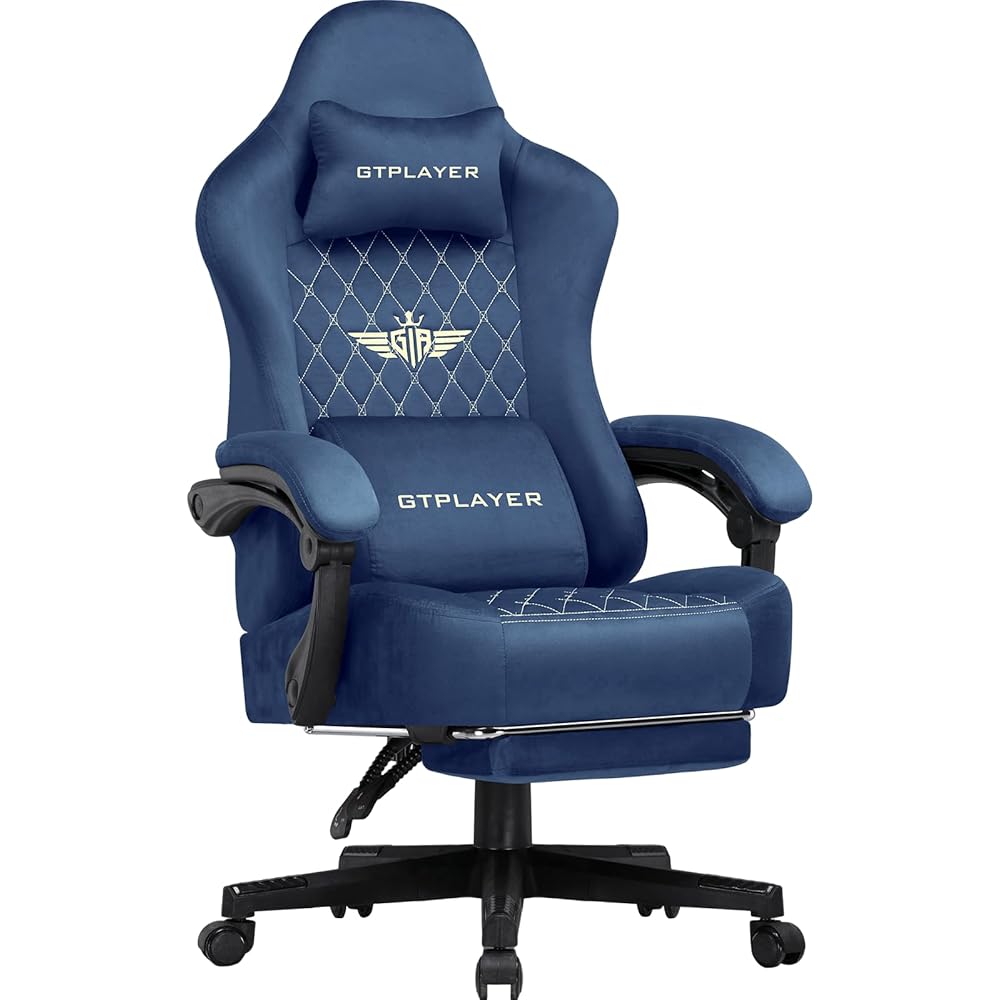 Ergonomic Fabric Gaming Chair With Retractable Footrest