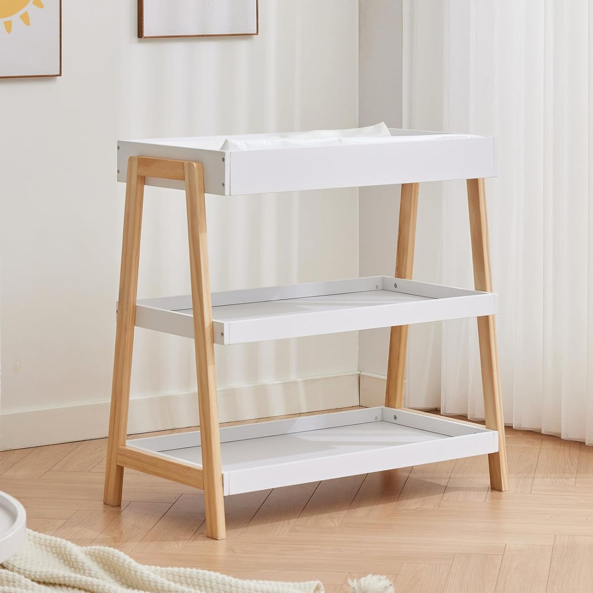 GarveeLife Portable 2-Tier Storage Baby Changing Table - White