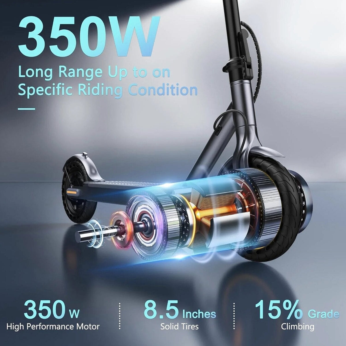 Electric Scooter, 350W/500W Powerful Motor, 8.5"/10" Solid Tires, 19/22Mph, 28/21/12 Miles Range,Dual Braking