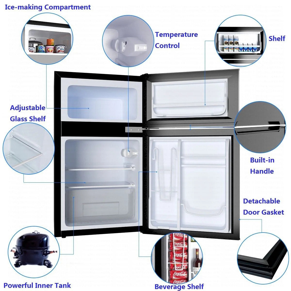 Costway Compact Refrigerator With Internal Freezer, Grey, 3.2 Cu. Ft.
