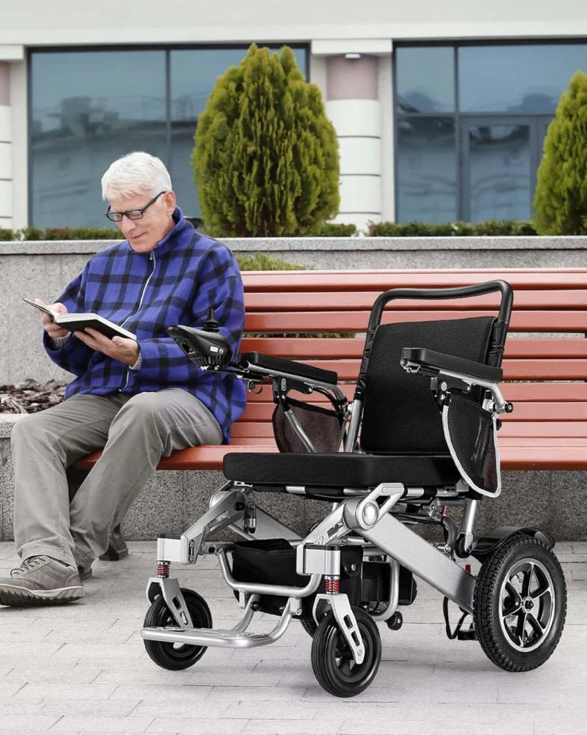 VERPAL Foldable Power Wheelchair, 25 Miles, 500W Dual Motors, 38in D x 25in W x 37in H - Silver Gray
