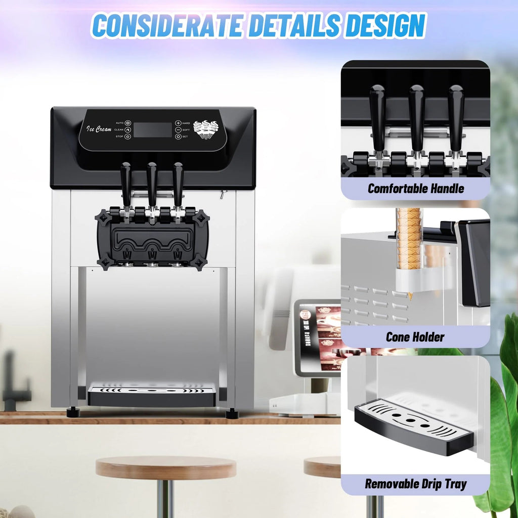 3-Flavor Soft Serve Ice Cream Machine, 2200W, 5.3-7.4 Gal/Hr