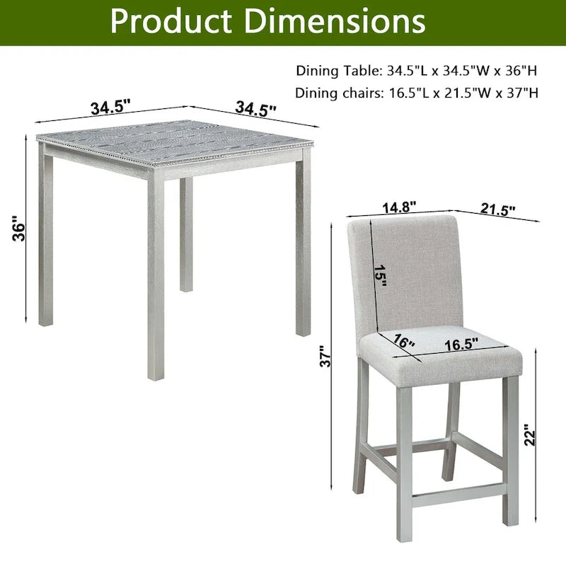Modern 5-Piece Counter Height Dining Set With Square Table And 4 Upholstered Chairs