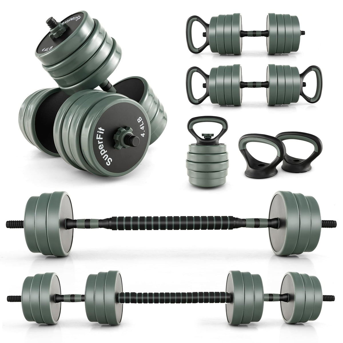 Adjustable Dumbbell Set, 92 Lbs, Black + Grey