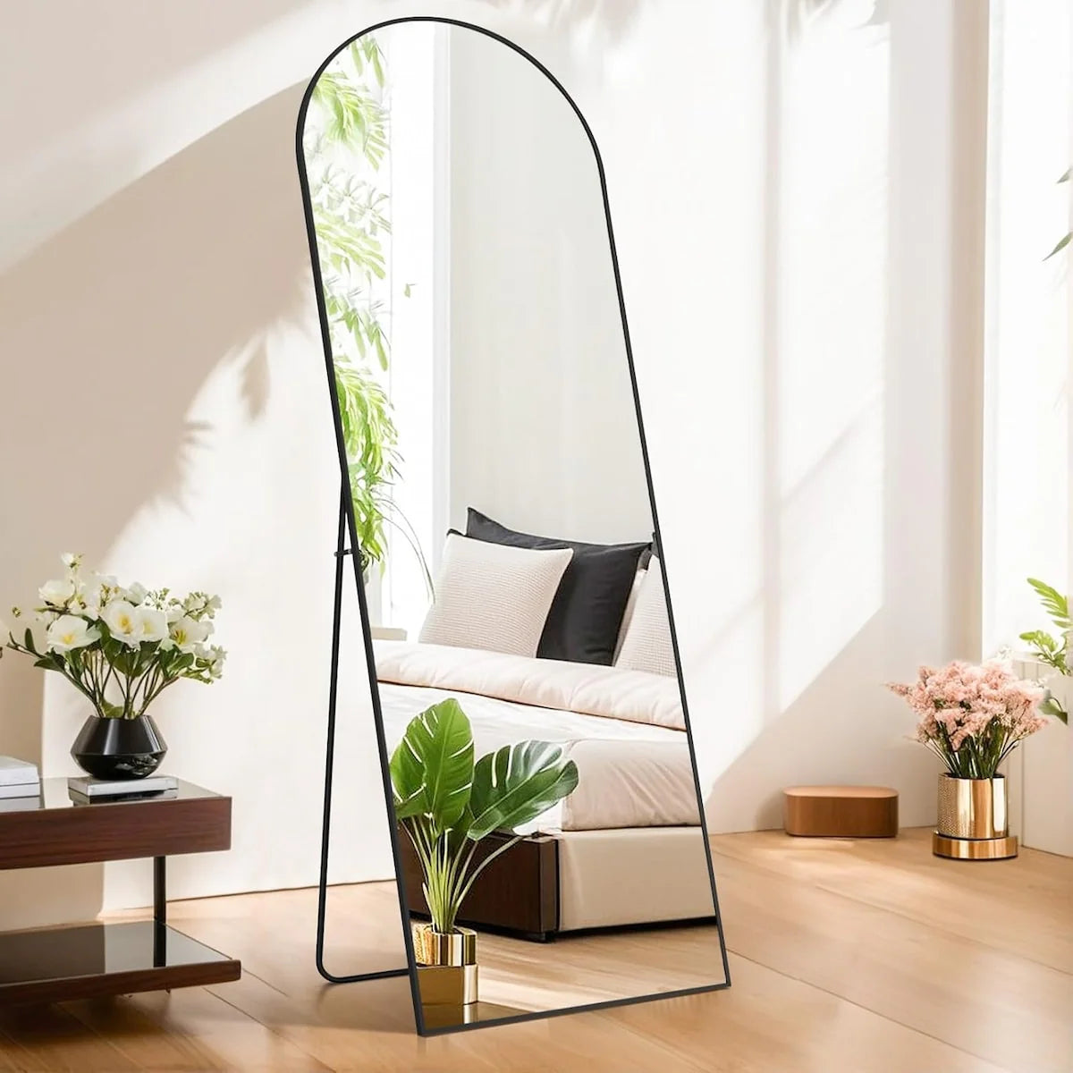 Arched Full-Length Mirror, 64in L x 21in W, Aluminum Alloy Stand