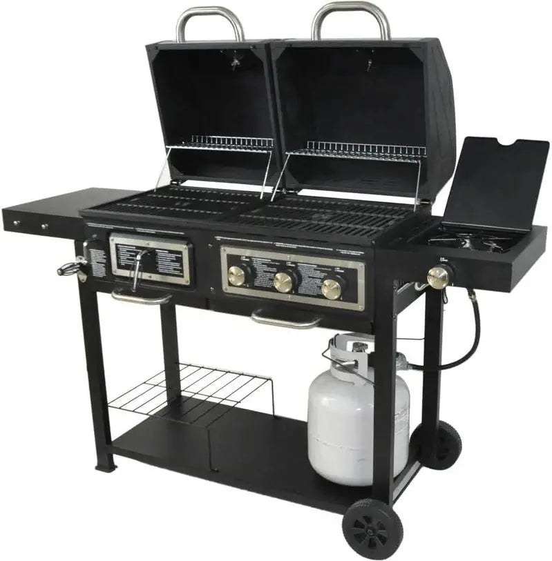 Dual-Fuel Outdoor Charcoal And Propane Grill - 64 x 28 x 49.75 inches