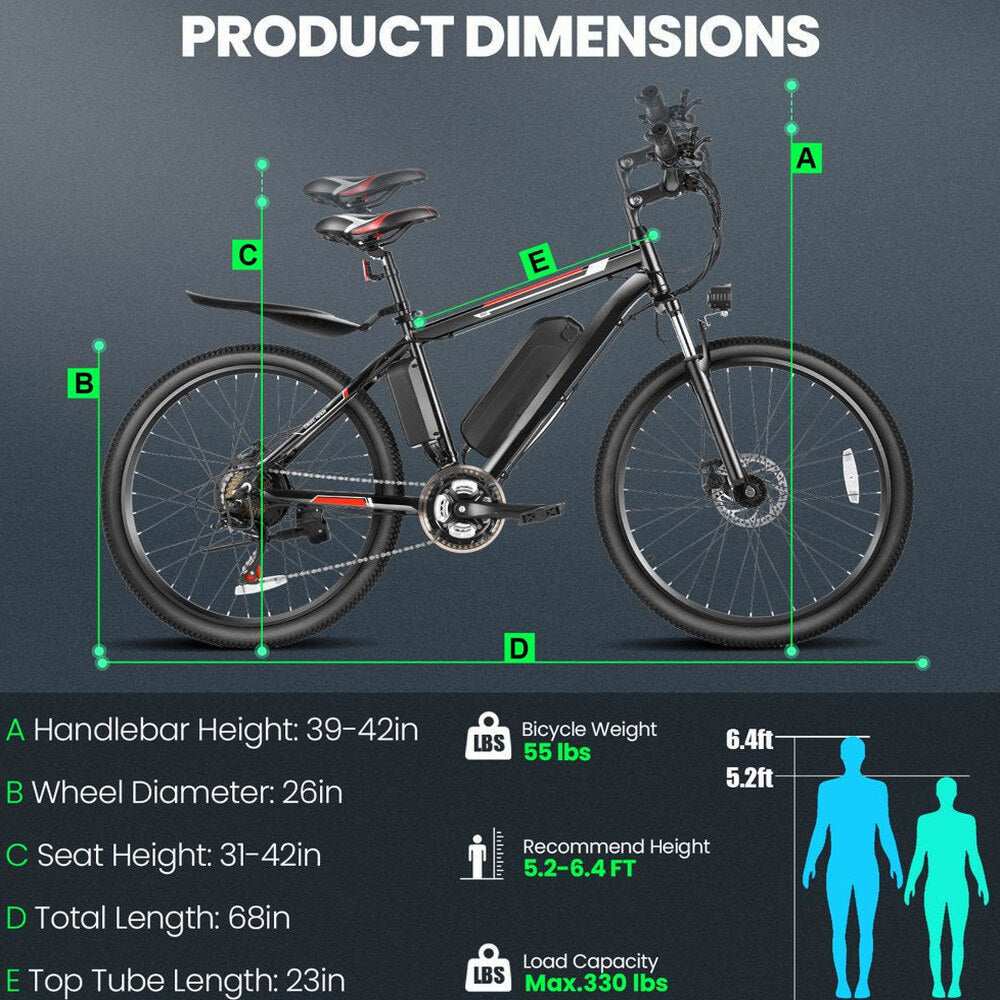 500W Electric Bike 26" Electric Bicycle for Adults with Cruise Control System Ebike