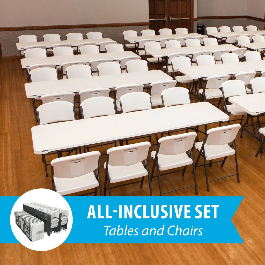 Lifetime Folding Table And Chair Set, 12 8-Foot Tables And 96 Chairs - Pack Of 108
