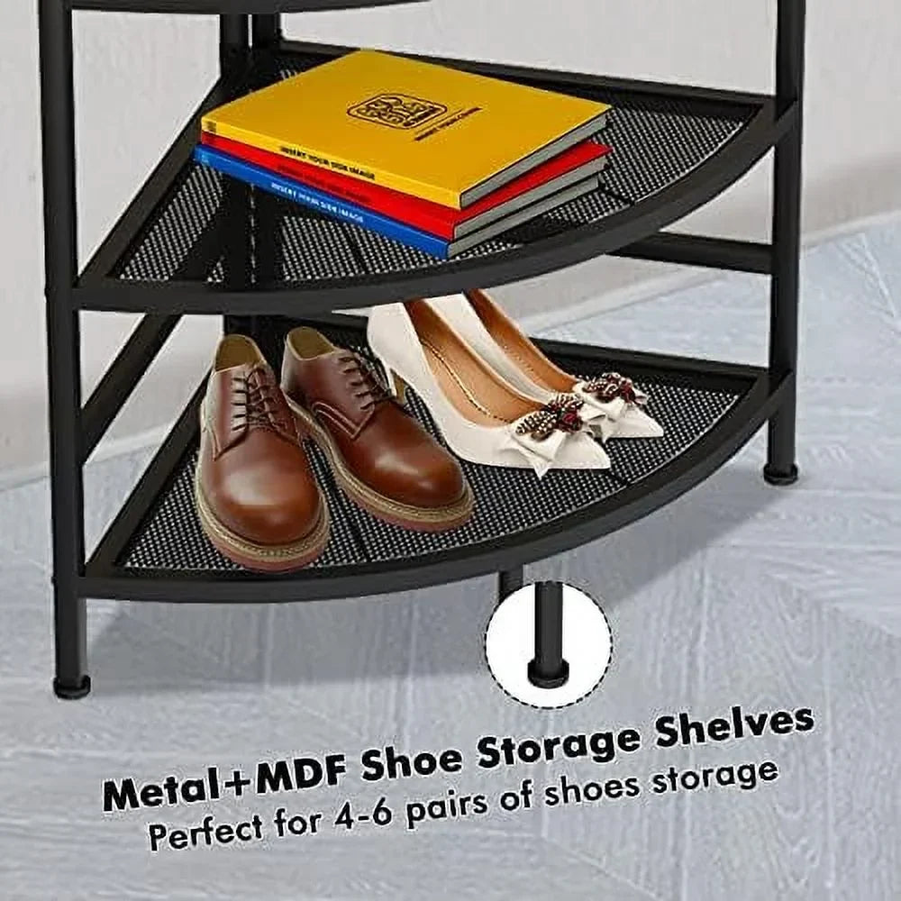 MQLIFEBOOM 3-in-1 Corner Entryway Hall Tree With Bench, Shoe Rack And Coat Rack, Rustic Brown/Black, 17.72in x 17.72in x 72.05in