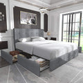 Allewie Upholstered Queen Platform Bed Frame With 4 Storage Drawers And Adjustable Headboard