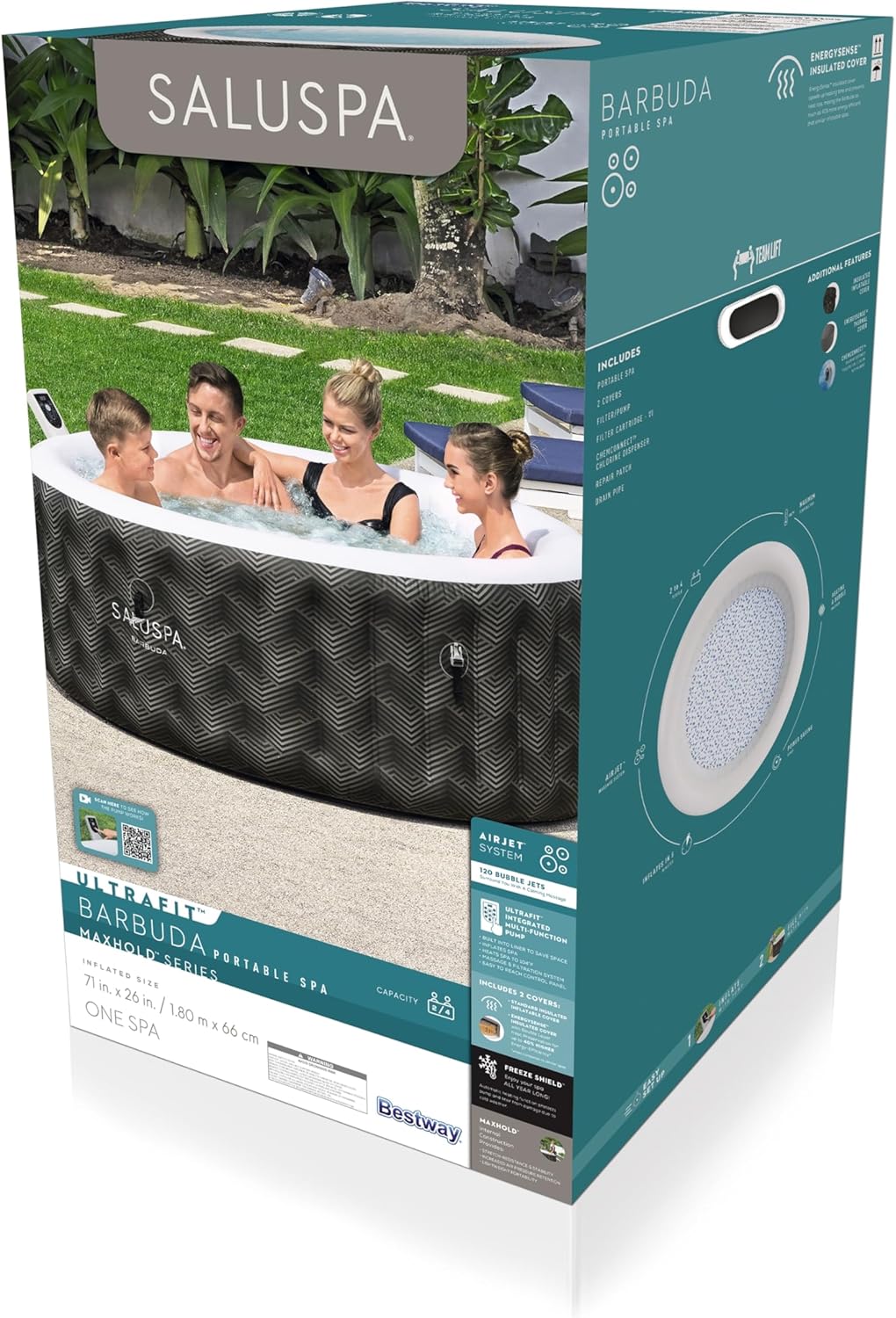 Bestway SaluSpa Miami Inflatable Hot Tub Spa, 71 x 26 in, 2-4 Person, Black - 60104E