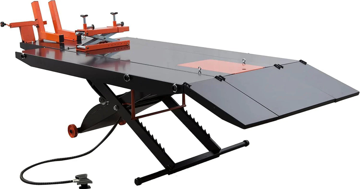 APlusLift Air-Operated Motorcycle & ATV Lift Table, 1500LB, 48in Wide With Side Extensions - MT1500X