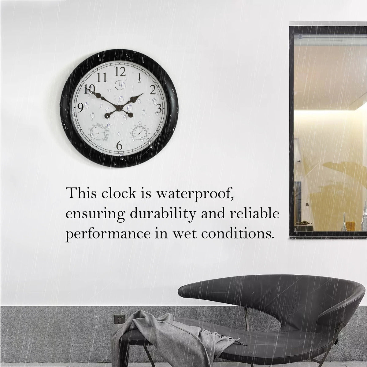 Outdoor Wall Clock With Thermometer And Hygrometer, 24-Inch, Black