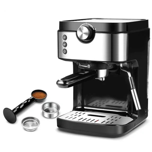 Steam Espresso Machine With Milk Frother, 20 Bar Italian Pump, 900ml Water Tank, Black Stainless, 1700W