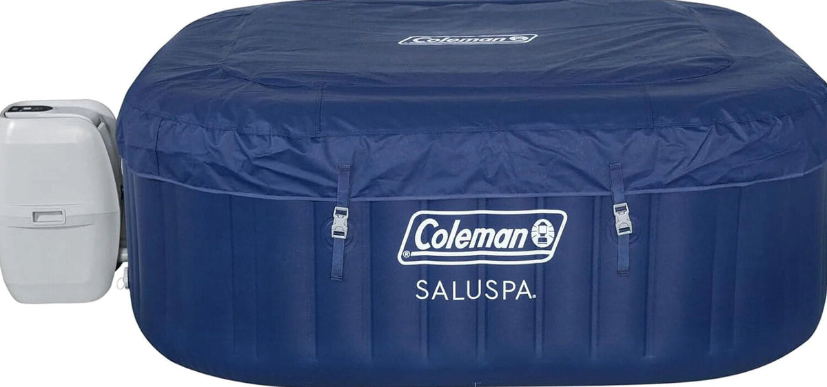 4 to 6 Person Inflatable Hot Tub Square Portable Outdoor Spa with 114 Soothing AirJets and Insulated Cover, Gray-Coleman