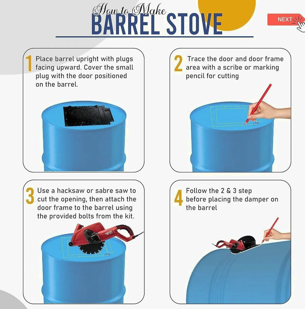 Barrel Stoves Kit C Perfect For 30-55 Gallon Drum Wood Stove Kit - Wood Burning Stove Kit Barrel Stove Door - Fire Wood Camp Stove Kit Wood Stove Kit for Emergency Heating &amp; Cooking