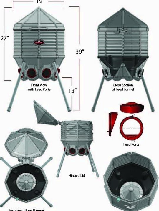 80lb Poultry Feeder, Adjustable Height, UV Stable, Weather Resistant, 8 Ports, Made in USA