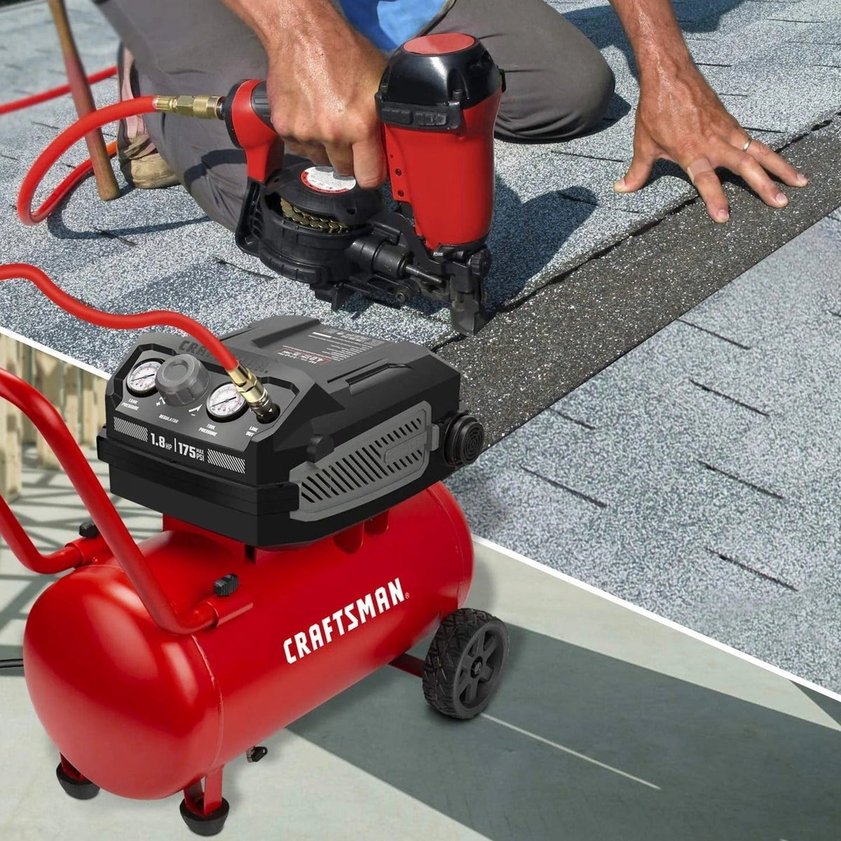 CRAFTSMAN HARD Air Compressor, 10 Gallon 1.8 HP 175 PSI, 4.0CFM@90PSI, Oil Free and Maintenance Free, Portable with Large Wheels, CMXECXA0201041