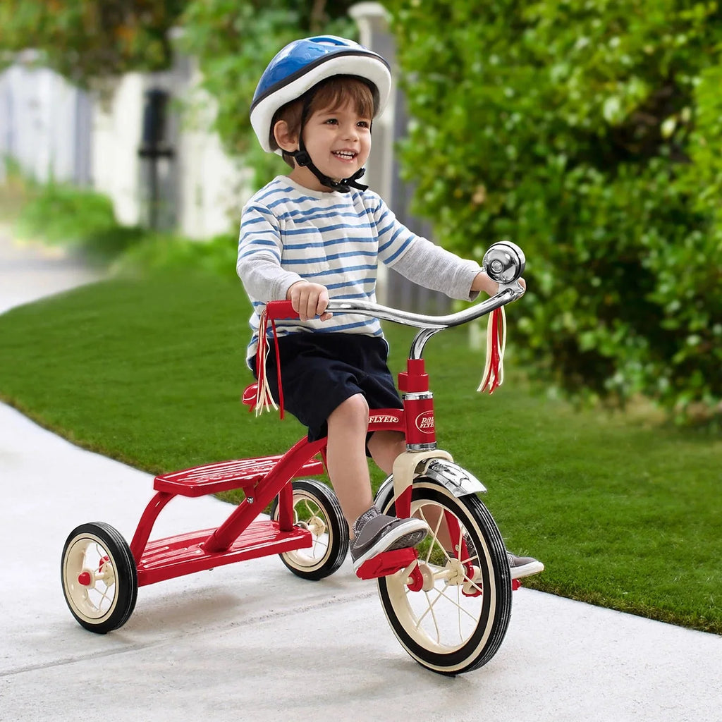 Radio Flyer Classic Red Dual Deck Tricycle, 12 Inch Front Wheel, Red, Ages 2.5-5 Years