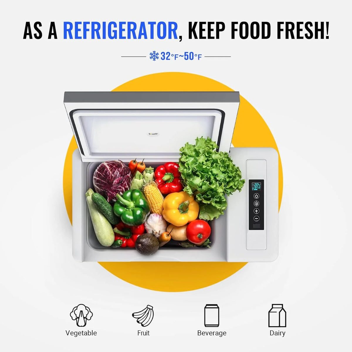 BougeRV 23 Quart Portable Car Refrigerator Freezer, Grey, 12/24V DC - CR22