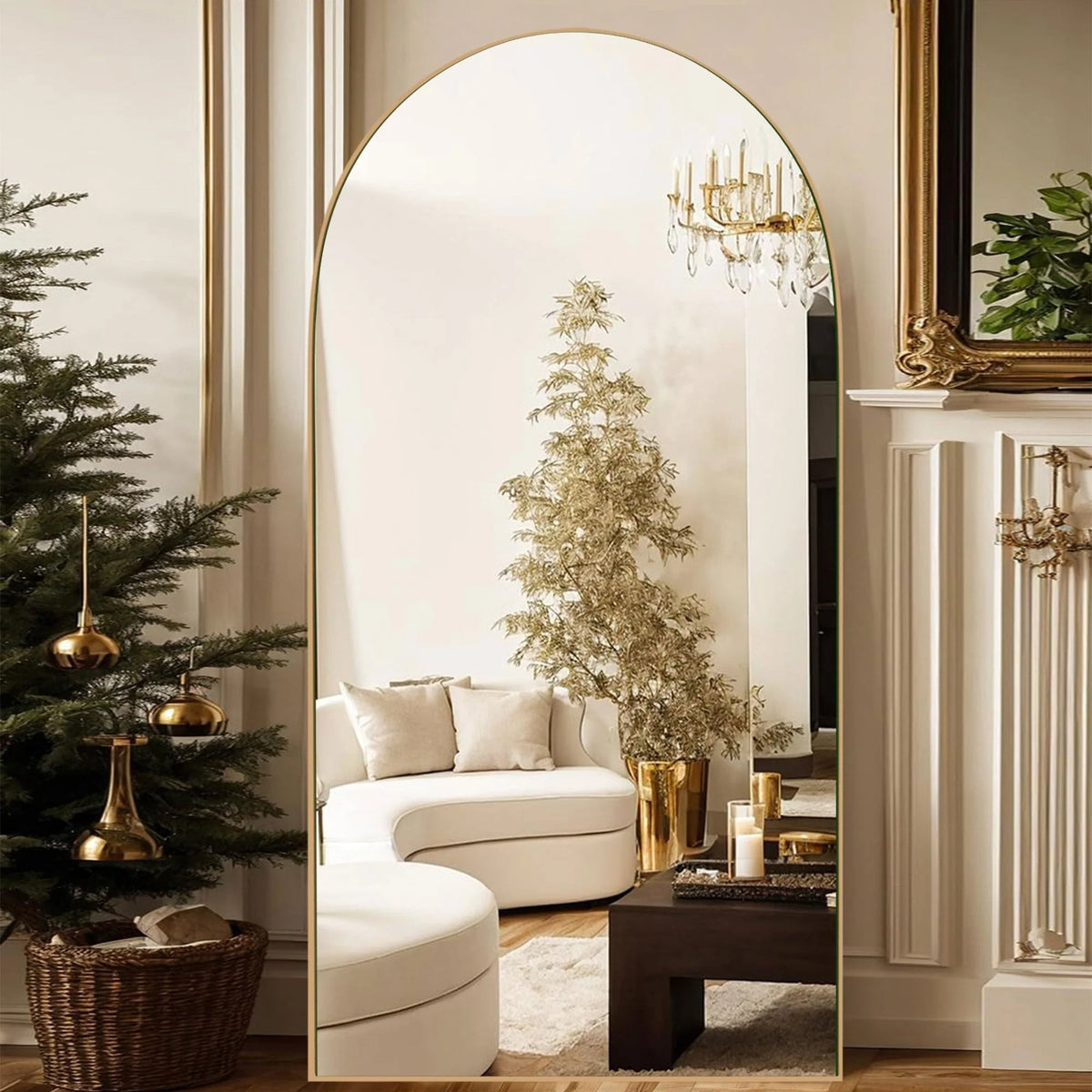 Arched Full-Length Wood Floor Mirror, Black Or Gold, 65x22/71x24/71x28/71x32