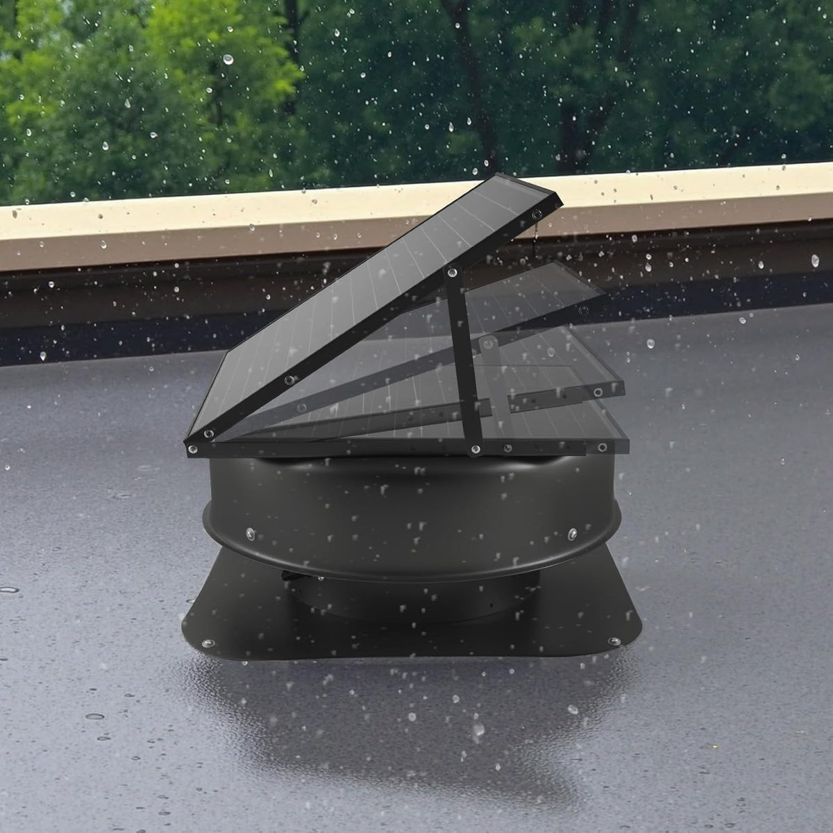 Black Solar Roof Attic Exhaust Fan, 50-Watt, 3000 CFM