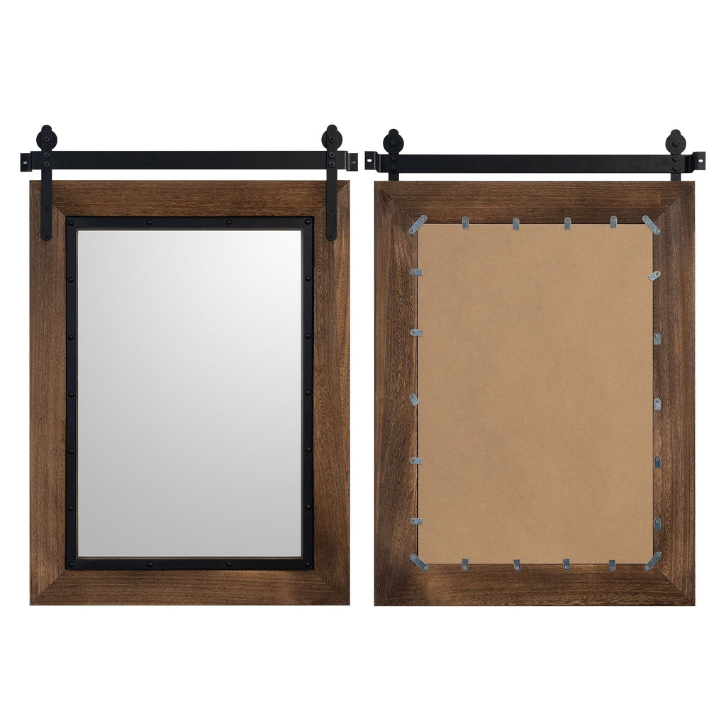 Farmhouse Barn Door Style Bathroom Vanity Mirror, Natural Wood, 24in W x 32in H x 1.25in D to 48in W x 30in H x 1.25in D
