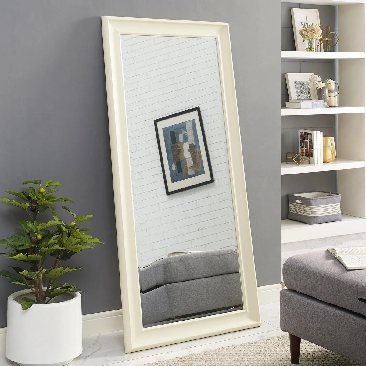 Full Length Oversized Rectangle Wall Mirror With Smooth Faux Wood Frame