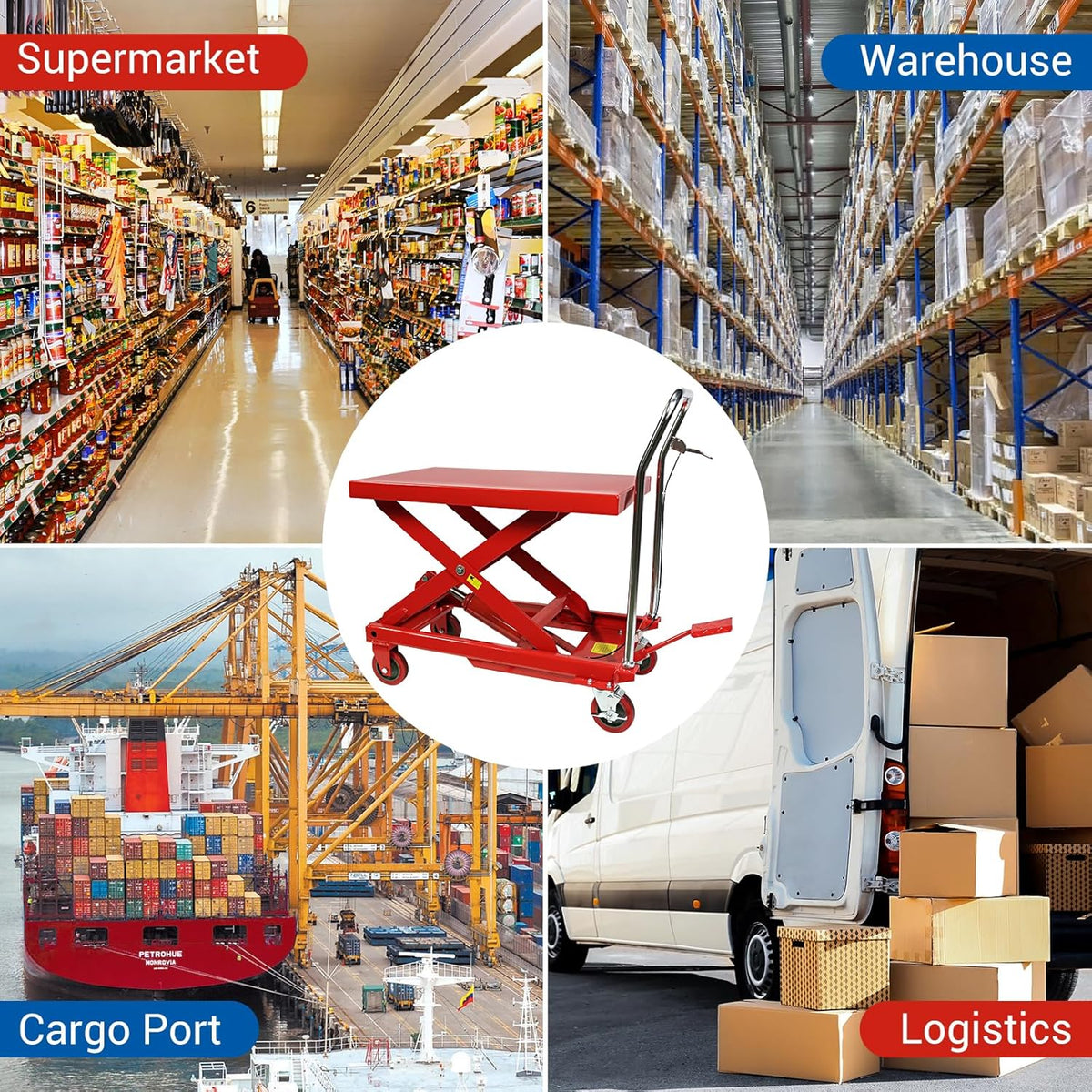 Hydraulic Double Scissor Lift Table Cart, 500 lbs, 30 inch Lifting Height