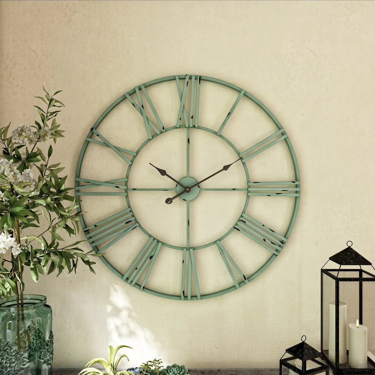 Round Metal Open-Frame Wall Clock