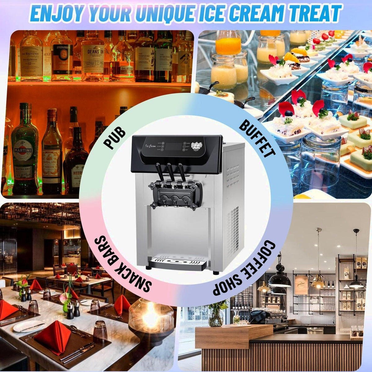 2200W Commercial Ice Cream Machine, 3 Flavor Soft Serve Ice Cream Machine, 5.3-7.4 Gal/Hr, with LCD Touch Screen, Automatic Cleaning, High Productivity for Home Snack Bar &amp; Restaurants