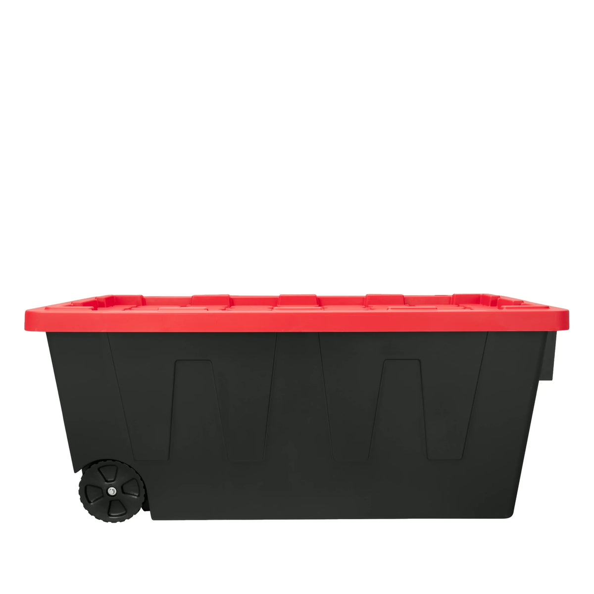 Hyper Tough 50 Gallon Wheeled Plastic Storage Bin, Black With Red Lid