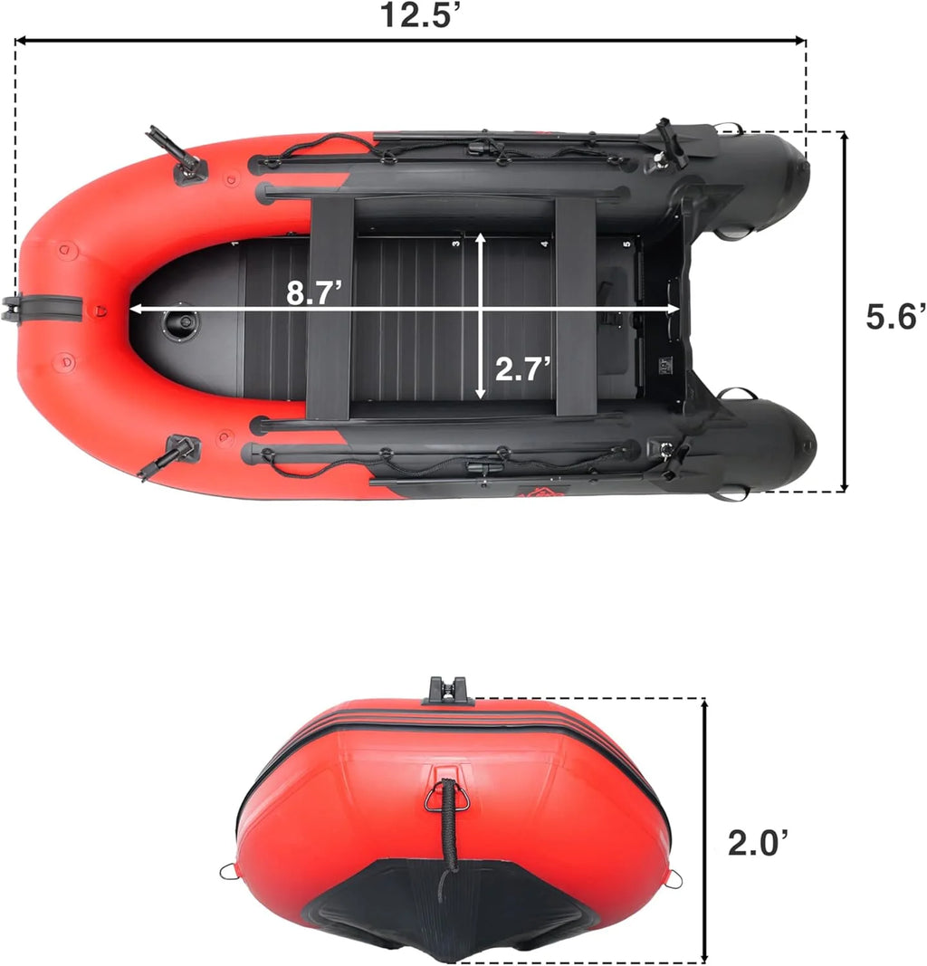 Inflatable Dinghy Fishing Boat, 8'5, 3-Person, Red/Black, Aluminum Floor - BT85RBK