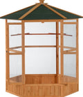 Large Wooden Hexagonal Outdoor Aviary Flight Bird Cage with Covered Roof