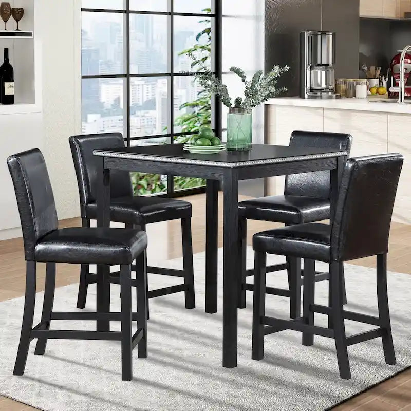 Modern 5-Piece Counter Height Dining Set With Square Table And 4 Upholstered Chairs