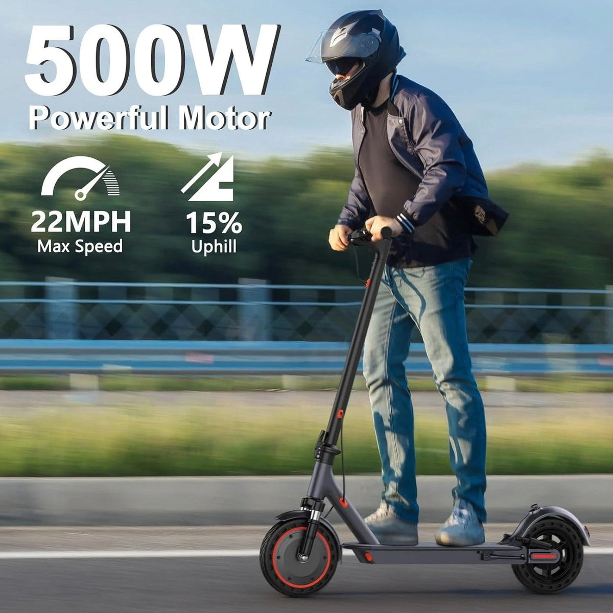 Electric Scooter, 350W/500W Powerful Motor, 8.5"/10" Solid Tires, 19/22Mph, 28/21/12 Miles Range,Dual Braking