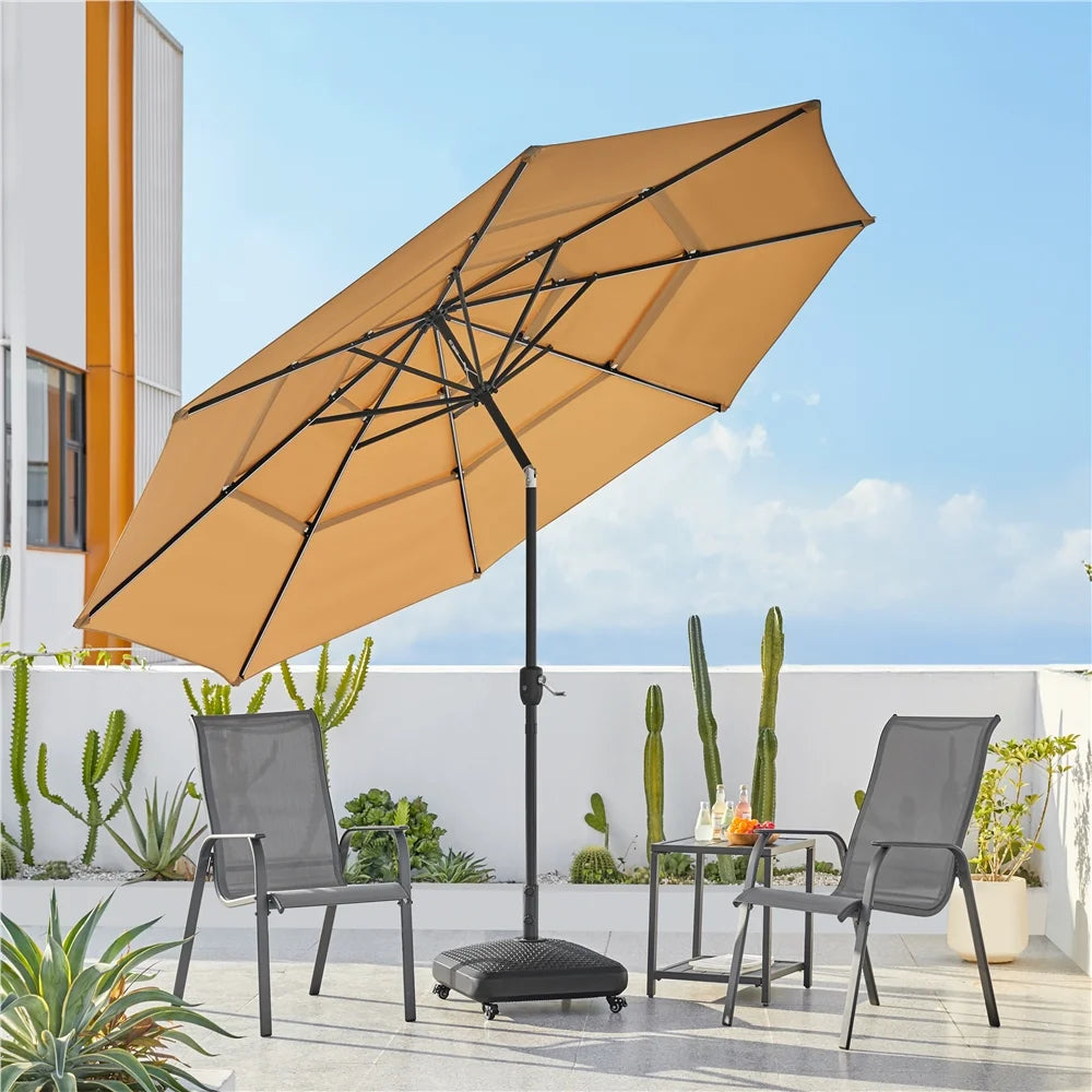 Renwick Outdoor Patio Parasol With Color-Changing LED Strip, Tan - 10 Ft